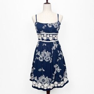 Vtg‎ Y2K Dressbarn Dress Womens 6 Blue Empire Waist Crochet Cottagecore Preppy